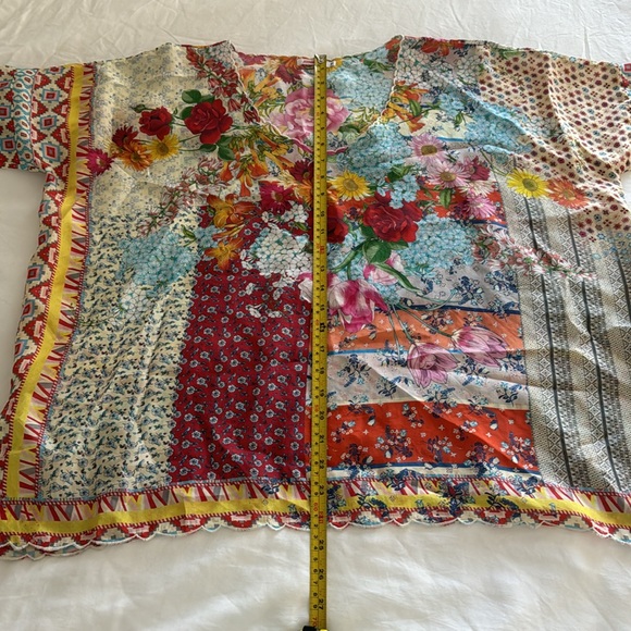 Johnny Was Silk Floral Luana Short Sleeve Tunic Blouse Top - Picture 15 of 16